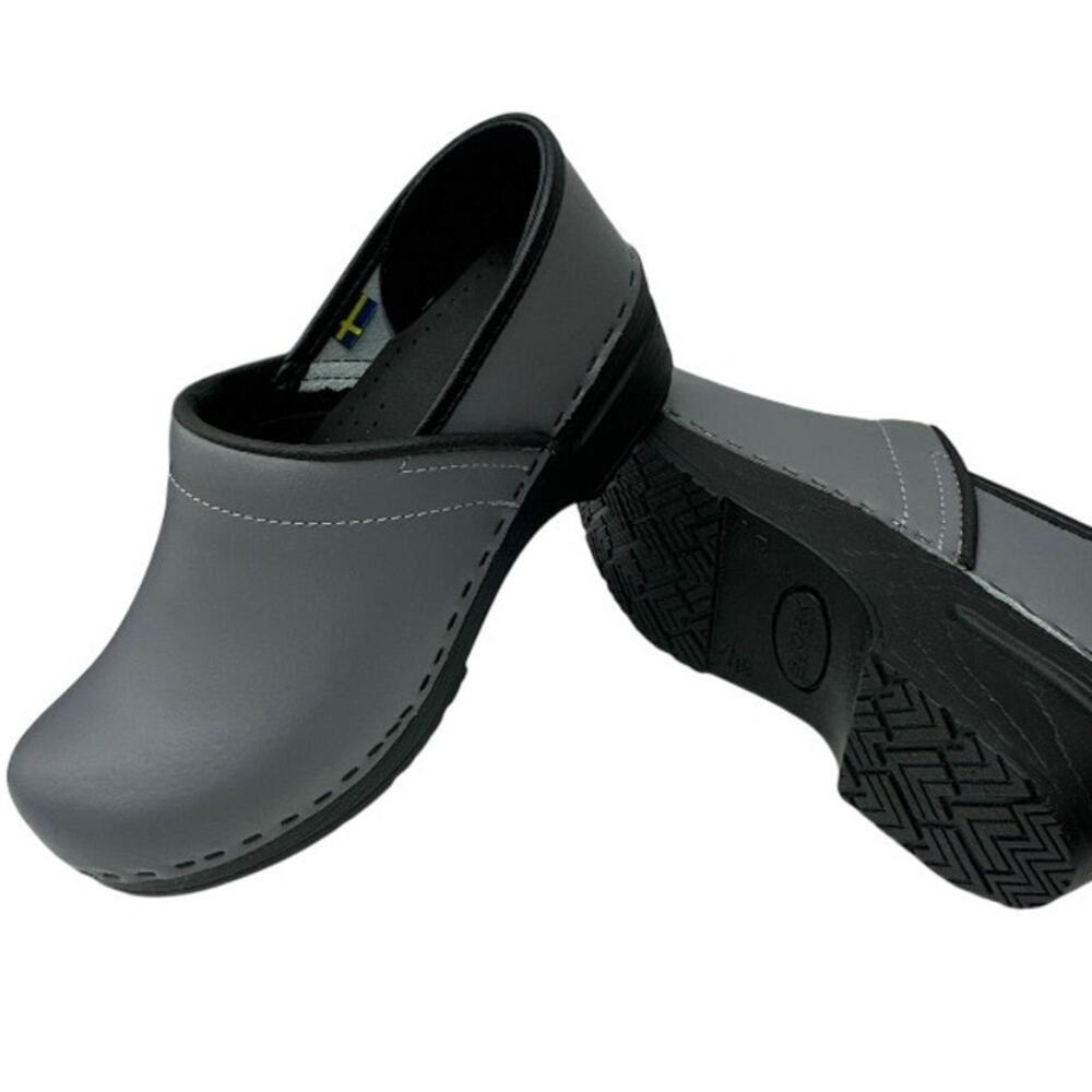 Bjork Professional Clogs Matte Gray Slip On Leather Women's 7 8 EU 38 39